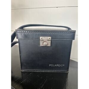 VTG Polaroid Camera Black Leather Hard Case‎ Flip Top Adjustable Shoulder Strap